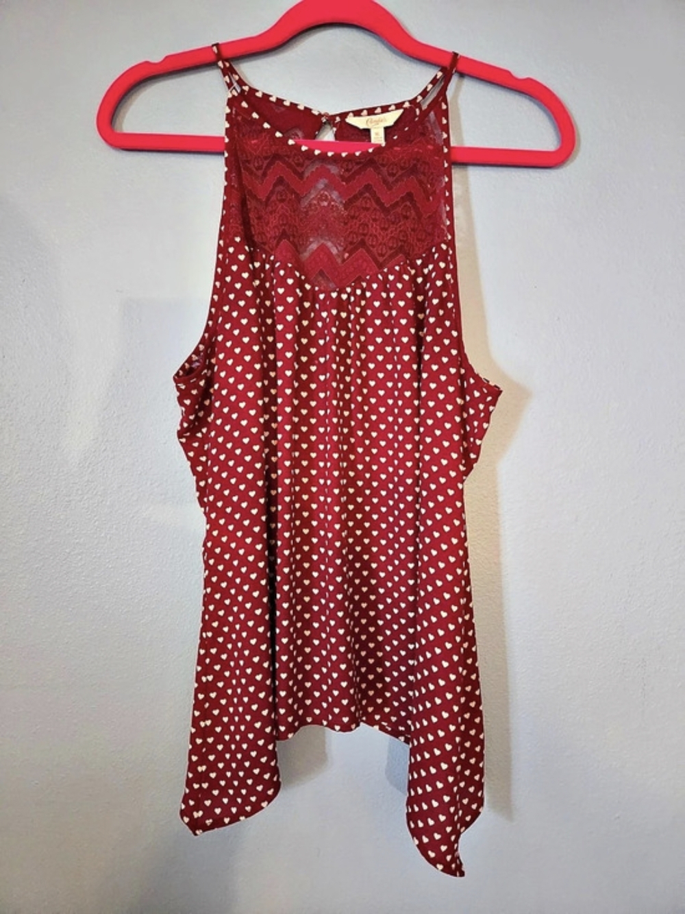 Candie's Heart Print Lace Tank Top XL